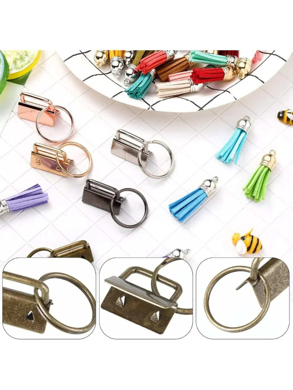 72-Piece Colorful Key Fob Hardware Set with Wristlets, Tassels & Snap Hooks